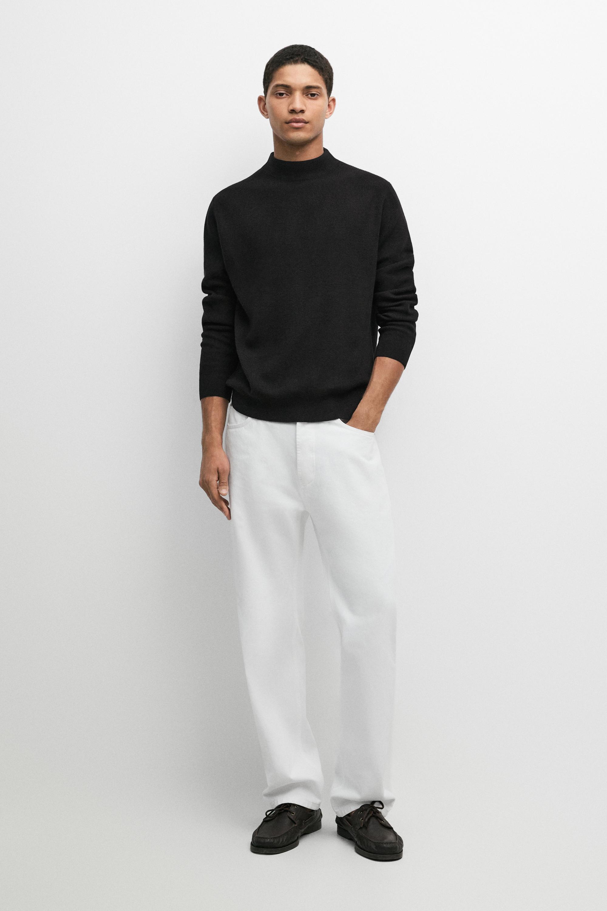 Cotton blend knit sweater with mock turtleneck